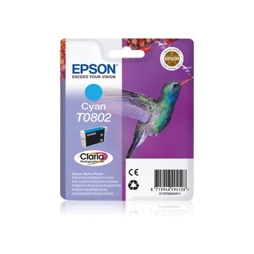 Epson Singlepack Cyan T0802 Claria Photographic Ink